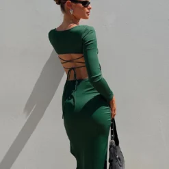 Princess Polly Esplin Long Sleeve Midi Dress Green