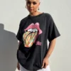 Princess Polly The Rolling Stones Retro Swirl Oversized Tee Black