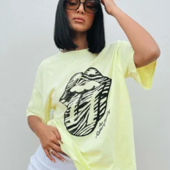 Princess Polly The Rolling Stones Start Me Up Oversized Tee Green