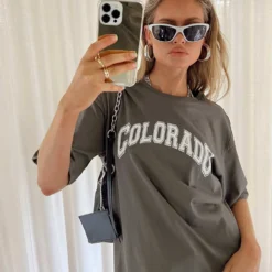Princess Polly Colorado Dreaming Oversized Tee Charcoal