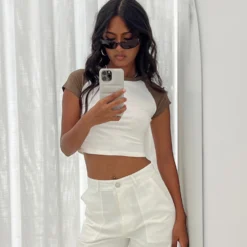 Princess Polly Eakin Top White / Brown