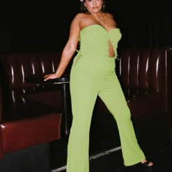 Mid Way Laced Flare Pants Green Curve
