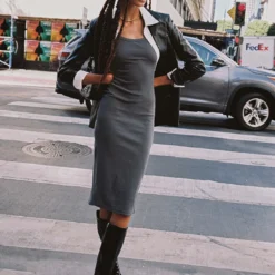 Princess Polly Camellia Midi Dress Slate Grey