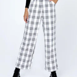Princess Polly Declan Checked Wide Leg Pants White
