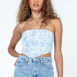 Princess Polly Saddlers Strapless Top Blue