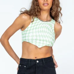 Princess Polly Cordeaux Top Green / White