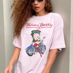 Princess Polly Betty Boop Oversized Biker Tee Pink