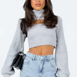 Princess Polly Anna Turtleneck Sweater Grey -Modeoryx Sales Store 1 modelinfo camelia us2