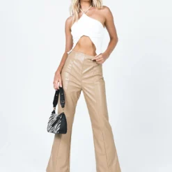 Princess Polly Gia Panel PU Pants Beige