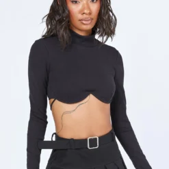 Princess Polly Jordan Long Sleeve Crop Top Black
