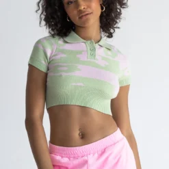 Princess Polly Josephine Knit Top Green / Pink