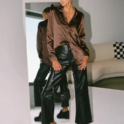 Princess Polly Ashlea PU Pants Black