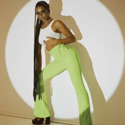 Princess Polly Mid Way Laced Flare Pants Green