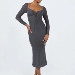 Princess Polly Fowlers Long Sleeve Midi Dress Slate