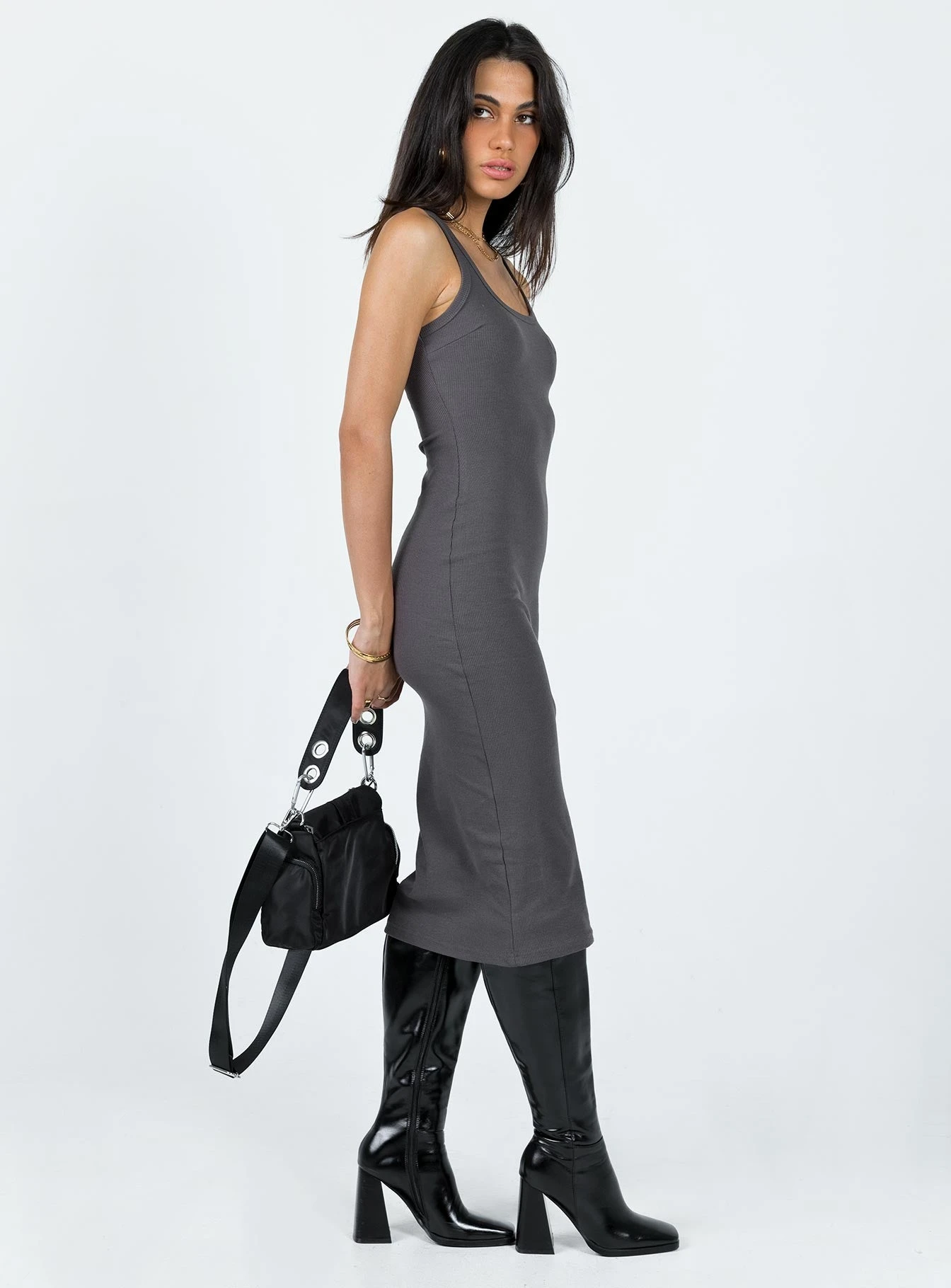 Princess Polly Camellia Midi Dress Slate Grey 4 Princess Polly Camellia Midi Dress Slate Grey - Image 4