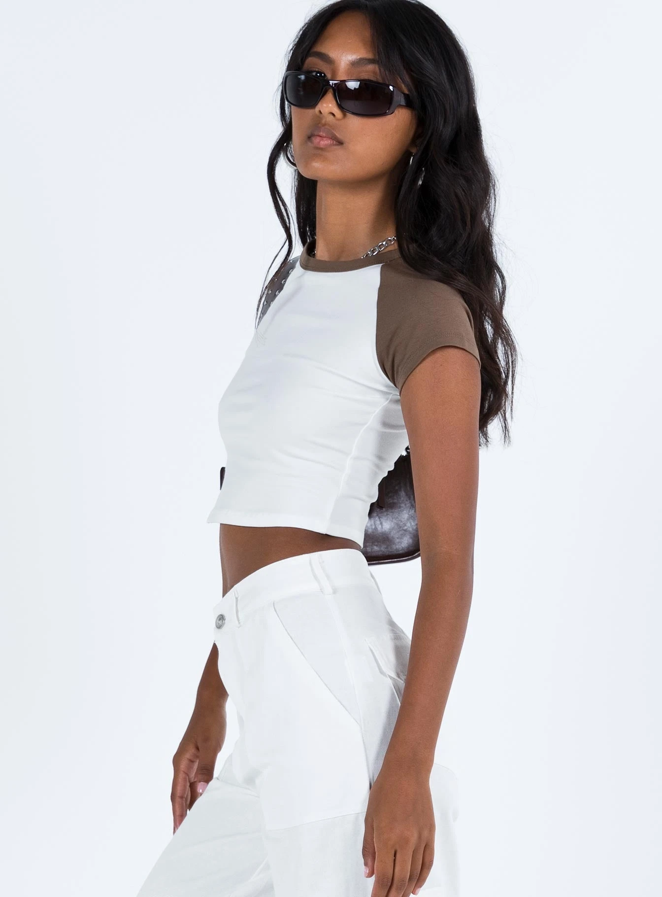 Princess Polly Eakin Top White / Brown 4 Princess Polly Eakin Top White / Brown - Image 4