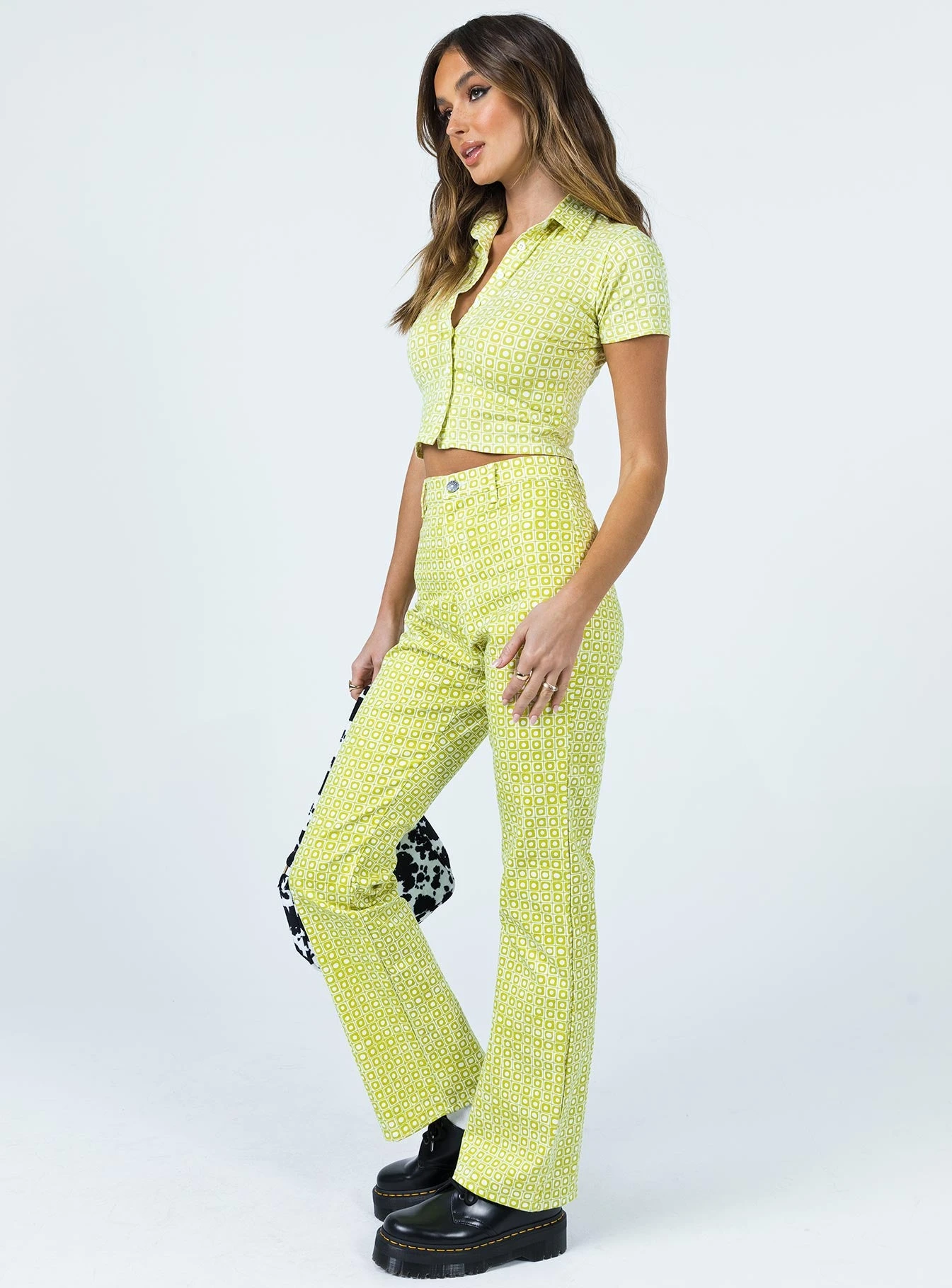 Motel Zoven Trouser Green Geo Retro 4 Motel Zoven Trouser Green Geo Retro - Image 4