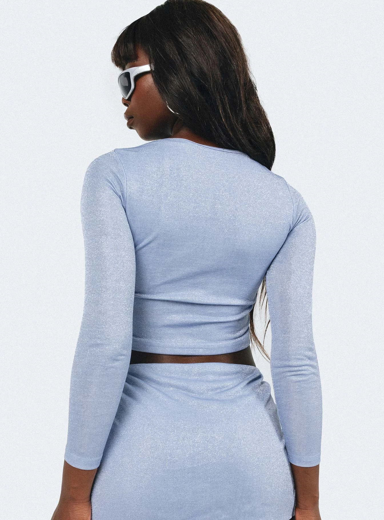 Princess Polly Bold Move Long Sleeve Top Blue Lurex 4 Princess Polly Bold Move Long Sleeve Top Blue Lurex - Image 4