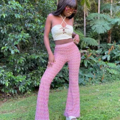 Princess Polly Karmen Chevron Knit Flare Pants Pink -Modeoryx Sales Store KARMEN CHEVRON KNIT FLARE PANTS PINK 1