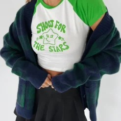 Princess Polly Shoot For The Stars Tee White / Green