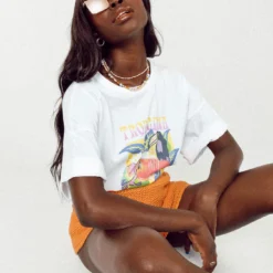 Princess Polly Tropicana Oversized Tee White -Modeoryx Sales Store Tropicana Oversized Tee White and Julianna Shorts Orange 3